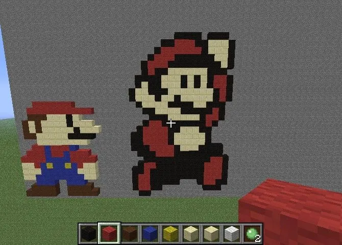 Old and New Mario Pixel Art Minecraft Project