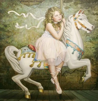 Oleos de Niñas Hermosas. Pintora Christiane Vleugels (Belgica). Pintura de Niña en Caballo de Circo.