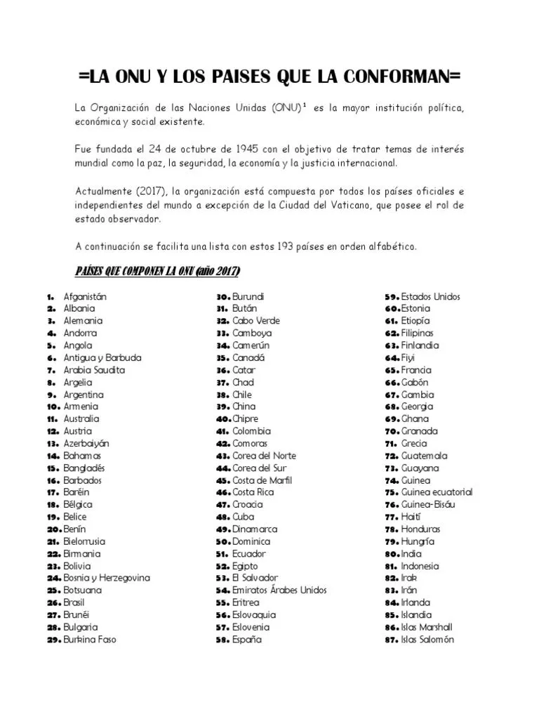 La Onu y Los Paises Que La Conforman | PDF | Naciones Unidas | Relaciones internacionales La Onu y Los Paises Que La Conforman | PDF | Naciones Unidas | Relaciones internacionales