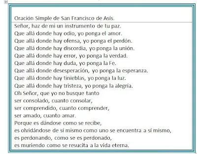RECREAR - MANUALIDADES - ARTE: Oración simple de San Francisco de ...