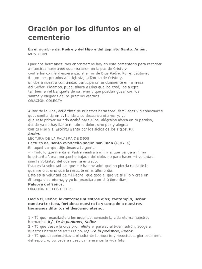 Oración Por Los Difuntos en El Cementerio | PDF | Oración | La resurrección de Jesús