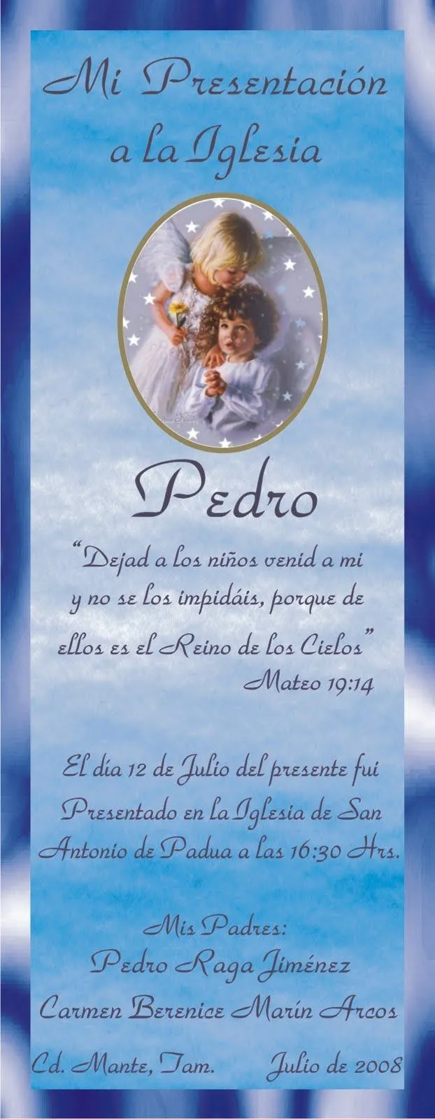 IMPRESIONES MARNEL CD MANTE: ORACION PRESENTACION A LA IGLESIA IMPRESIONES MARNEL CD MANTE: ORACION PRESENTACION A LA IGLESIA