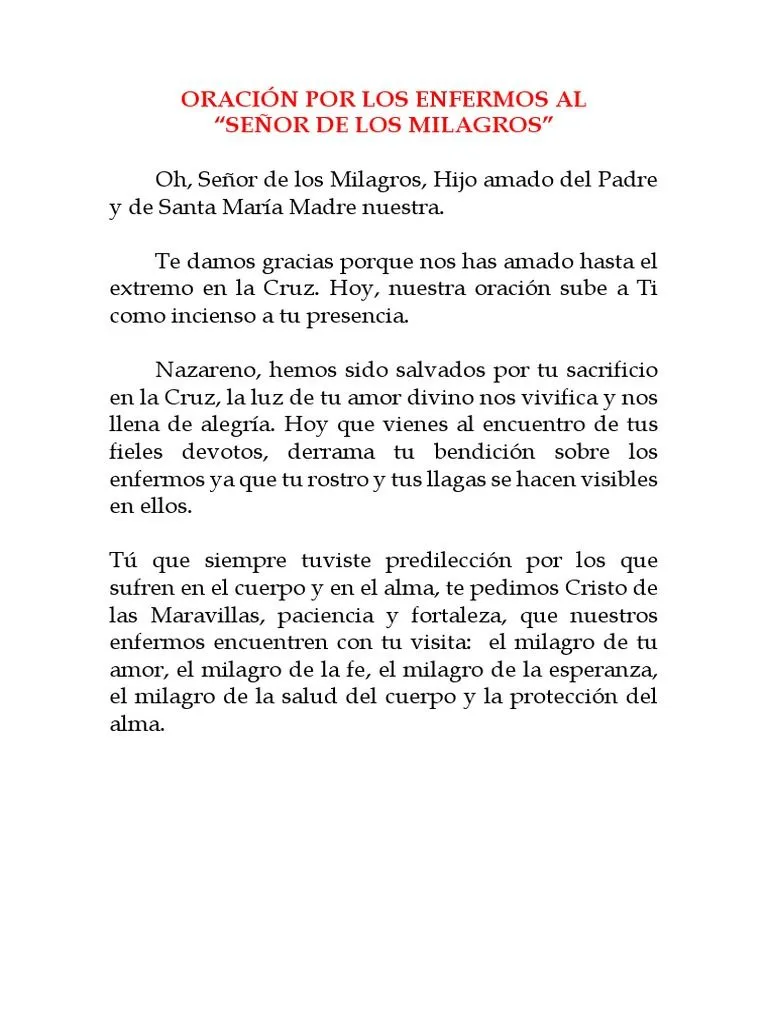 Oracion Al Senor de Los Milagros Por Los Enfermos | PDF Oracion Al Senor de Los Milagros Por Los Enfermos | PDF