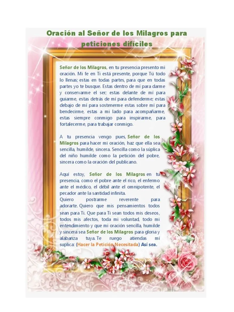 Oración Al Señor de Los Milagros para Peticiones Difíciles | PDF Oración Al Señor de Los Milagros para Peticiones Difíciles | PDF