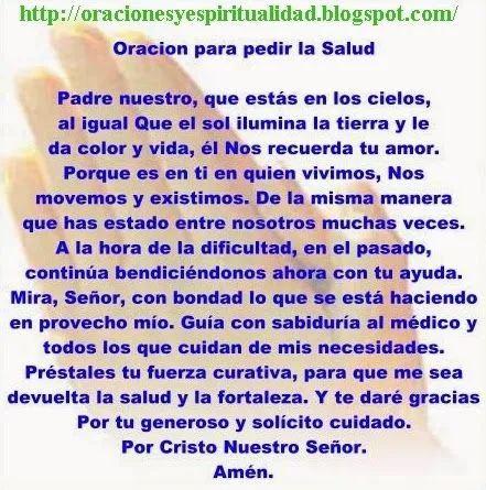 ORACIONES Y ESPIRITUALIDAD: Oración para pedir salud por un ...