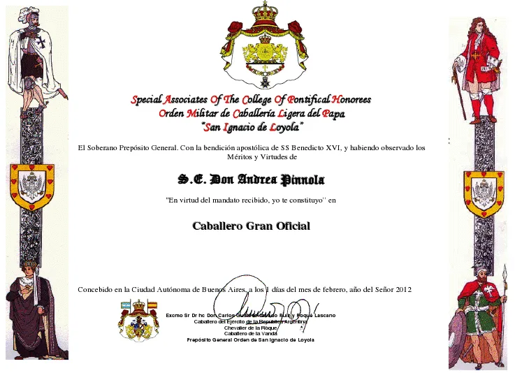 Orden de Caballeros de Su Santidad el Papa de "San Ignacio de ...