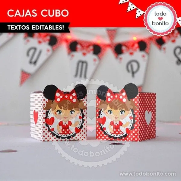 Orejas Minnie Rojo: cajita cubo - Todo Bonito Orejas Minnie Rojo: cajita cubo - Todo Bonito