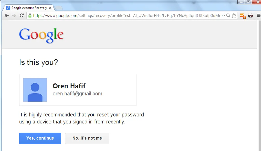Oren Hafif: Google Account Recovery Vulnerability