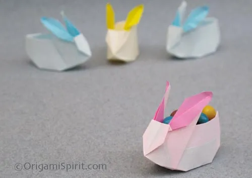 Origami paso a paso, Conejo de papel –pasos para plegar caja-conejo
