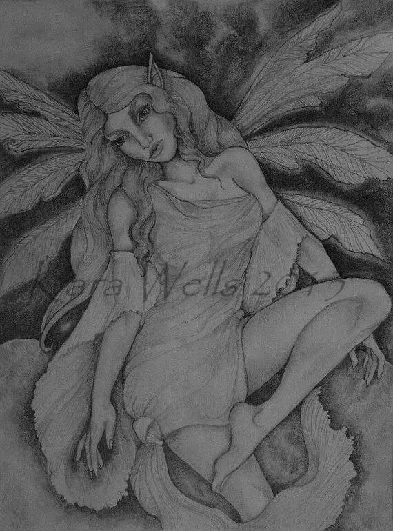Original arte hermosa hada grafito dibujo a lápiz por ArtworkByKara