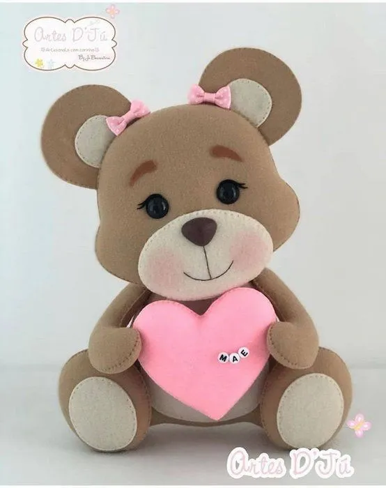 Osita de fieltro con corazón y moldes gratis Osita de fieltro con corazón y moldes gratis