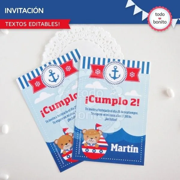 Osito Marinero: invitación para imprimir - Todo Bonito