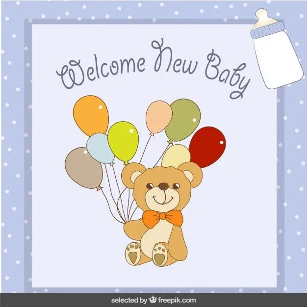 Oso con globos Tarjeta de bienvenida del bebé | Descargar Vectores ...