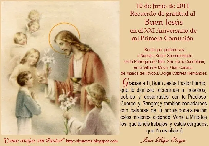 Como ovejas sin Pastor: MI PRIMERA COMUNIÓN Como ovejas sin Pastor: MI PRIMERA COMUNIÓN
