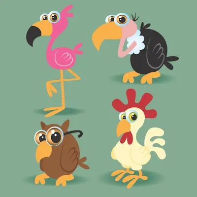 se trata de un pack de aves estilo caricatura muy divertidos y que ...