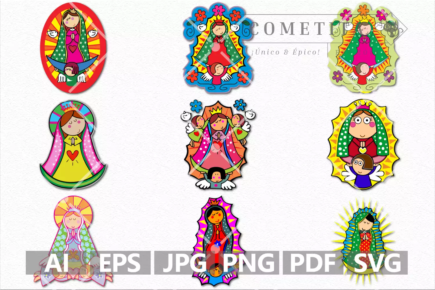 Pack de Virgencitas de Guadalupe - Plantillas SVG - Cometita Pack de Virgencitas de Guadalupe - Plantillas SVG - Cometita