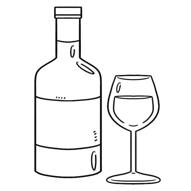 Página para colorear aislada de copa y vino para niños | Vector Premium Página para colorear aislada de copa y vino para niños | Vector Premium