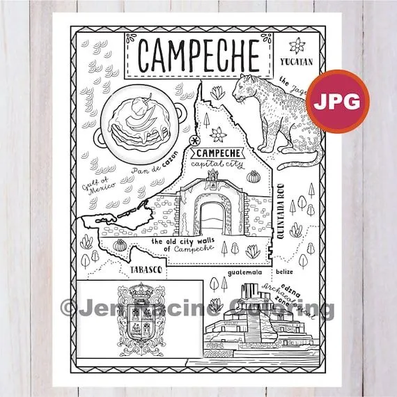 Página para colorear campeche Estado de México Estados de - Etsy México Página para colorear campeche Estado de México Estados de - Etsy México