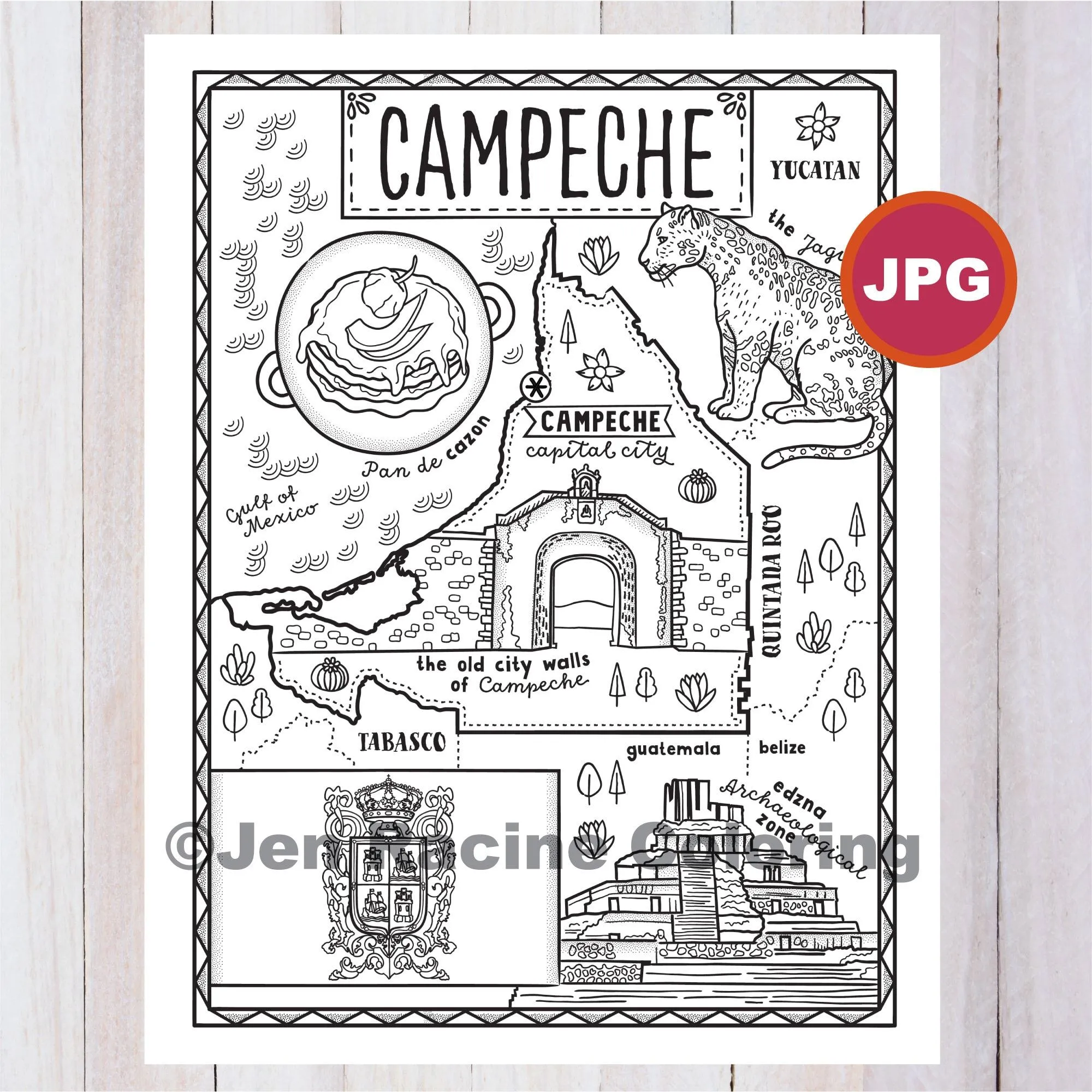 Página para colorear campeche Estado de México Estados de - Etsy México Página para colorear campeche Estado de México Estados de - Etsy México