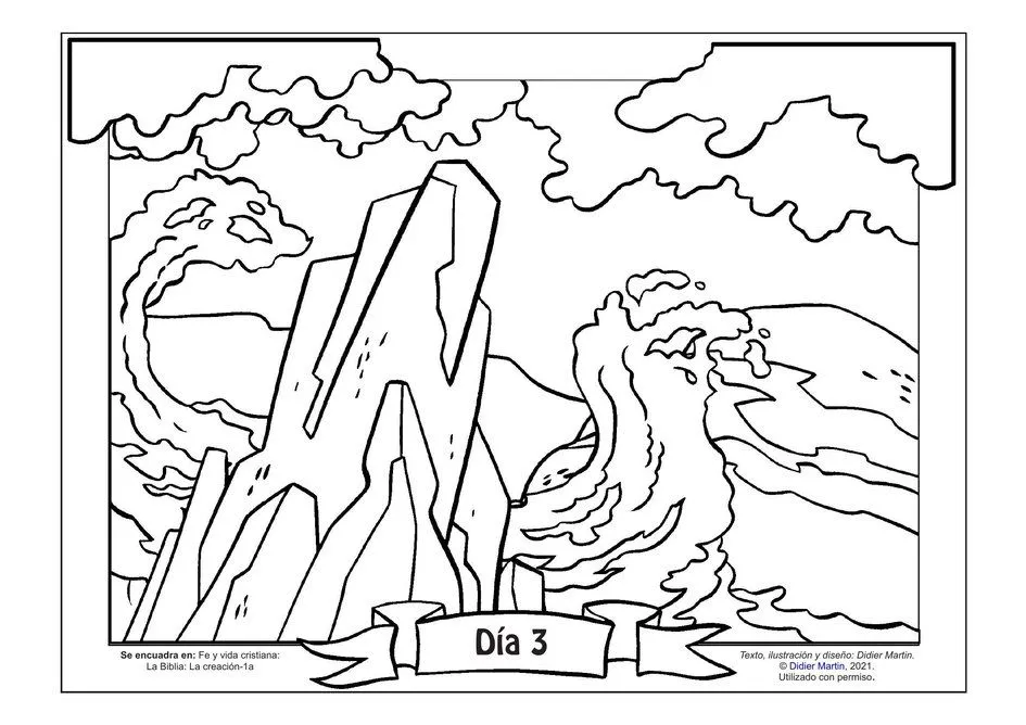 Página para colorear: La creación del mundo: Aparece la tierra seca | Rincón de las maravillas Página para colorear: La creación del mundo: Aparece la tierra seca | Rincón de las maravillas
