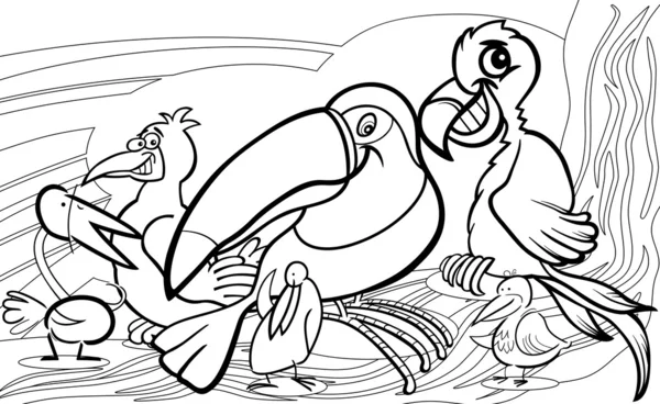 Página para colorear grupo de aves exóticas — Vector stock ... Página para colorear grupo de aves exóticas — Vector stock ...