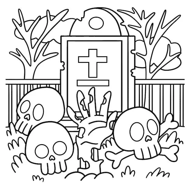 Página para colorear de halloween de calavera para niños | Vector Premium Página para colorear de halloween de calavera para niños | Vector Premium