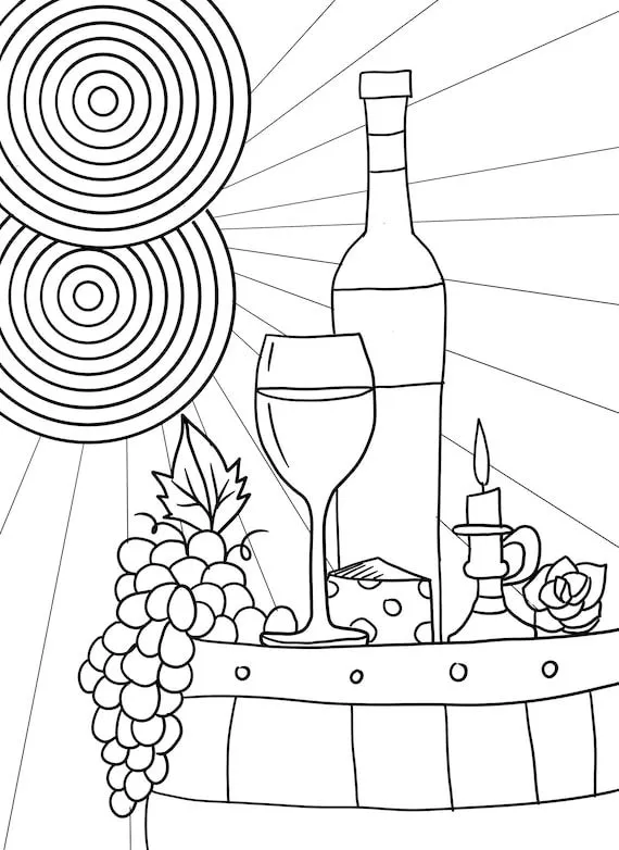 Página para colorear de la hora del vino de la tarde - Etsy México Página para colorear de la hora del vino de la tarde - Etsy México