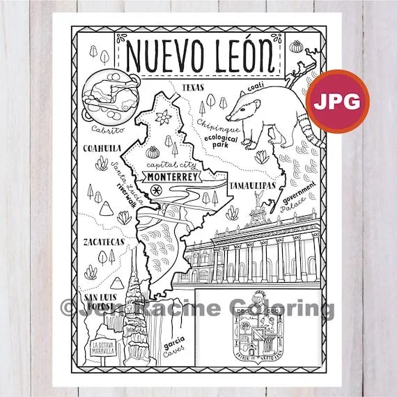 Página para colorear del Estado de Nuevo León Estado de - Etsy México Página para colorear del Estado de Nuevo León Estado de - Etsy México