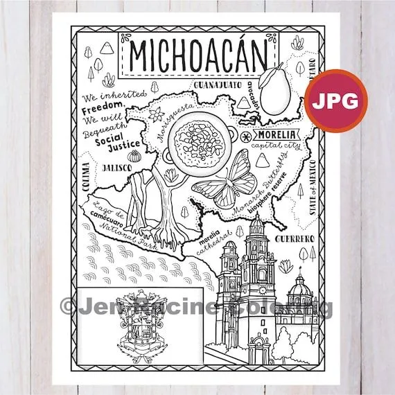 Página para colorear del Estado de Michoacán Estado de - Etsy México Página para colorear del Estado de Michoacán Estado de - Etsy México