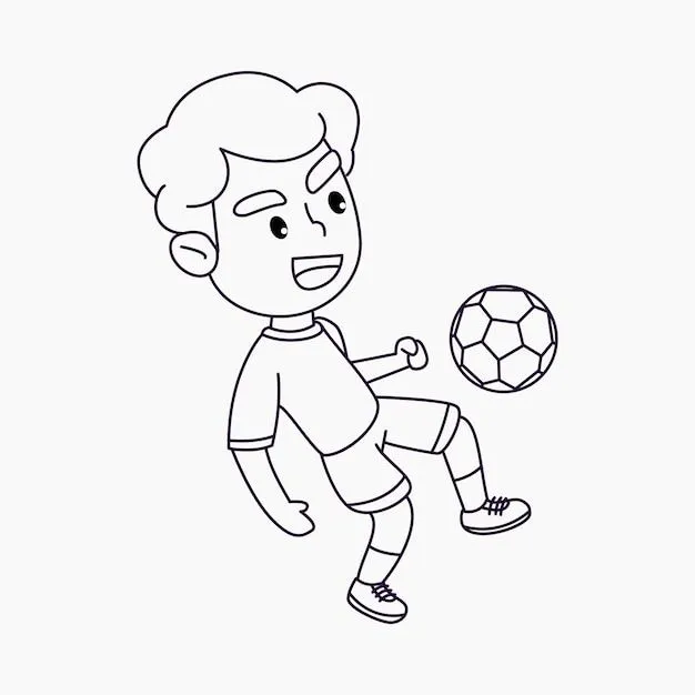 Página para colorear niño lindo jugando fútbol niño feliz pateando la ilustración de vector de dibujos animados de pelota | Vector Premium Página para colorear niño lindo jugando fútbol niño feliz pateando la ilustración de vector de dibujos animados de pelota | Vector Premium