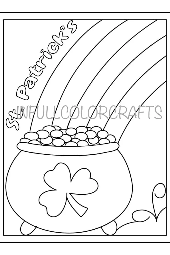 Página para colorear de la olla de oro y arco iris del Día de - Etsy México