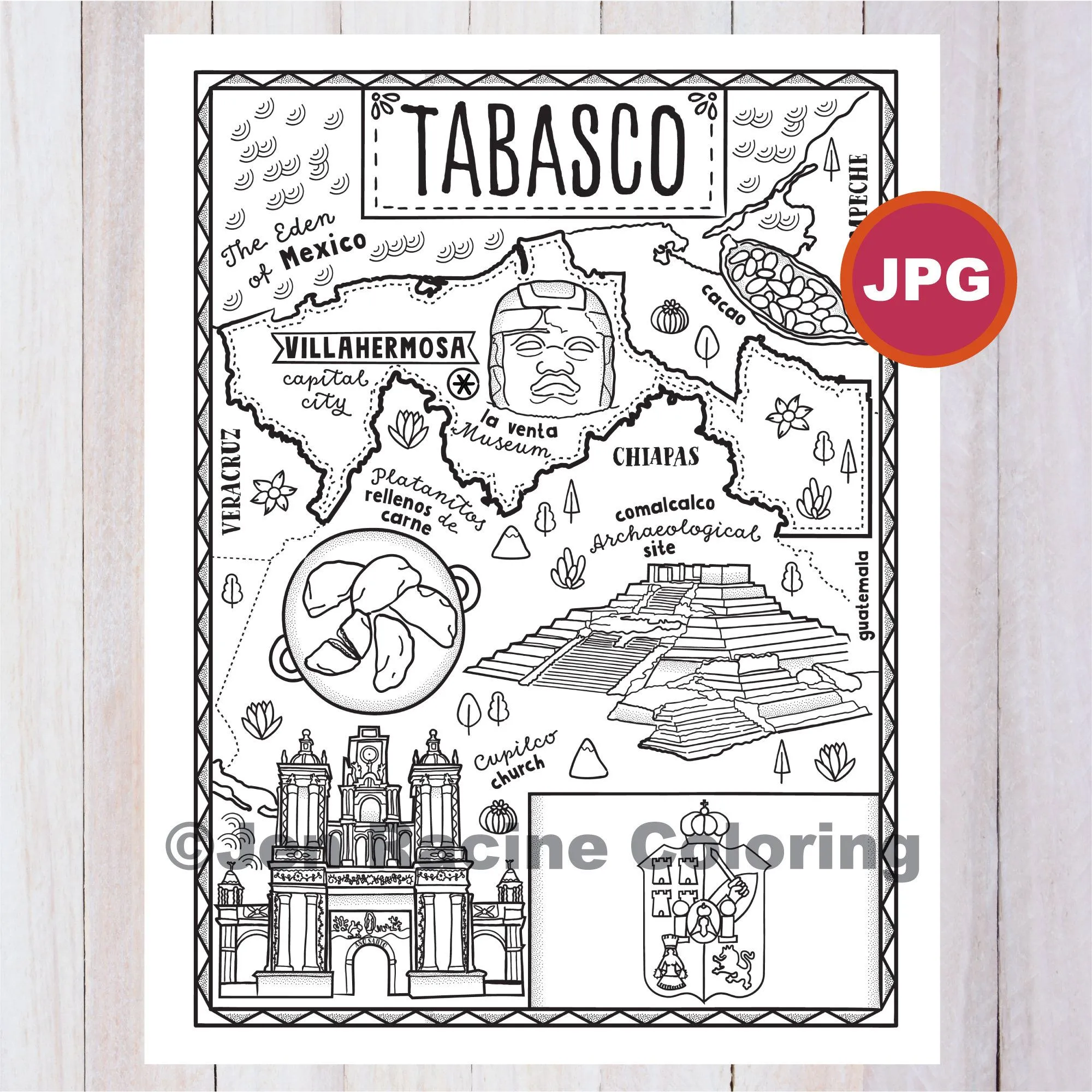 Página para colorear de Tabasco Estado de México Estados de - Etsy México Página para colorear de Tabasco Estado de México Estados de - Etsy México