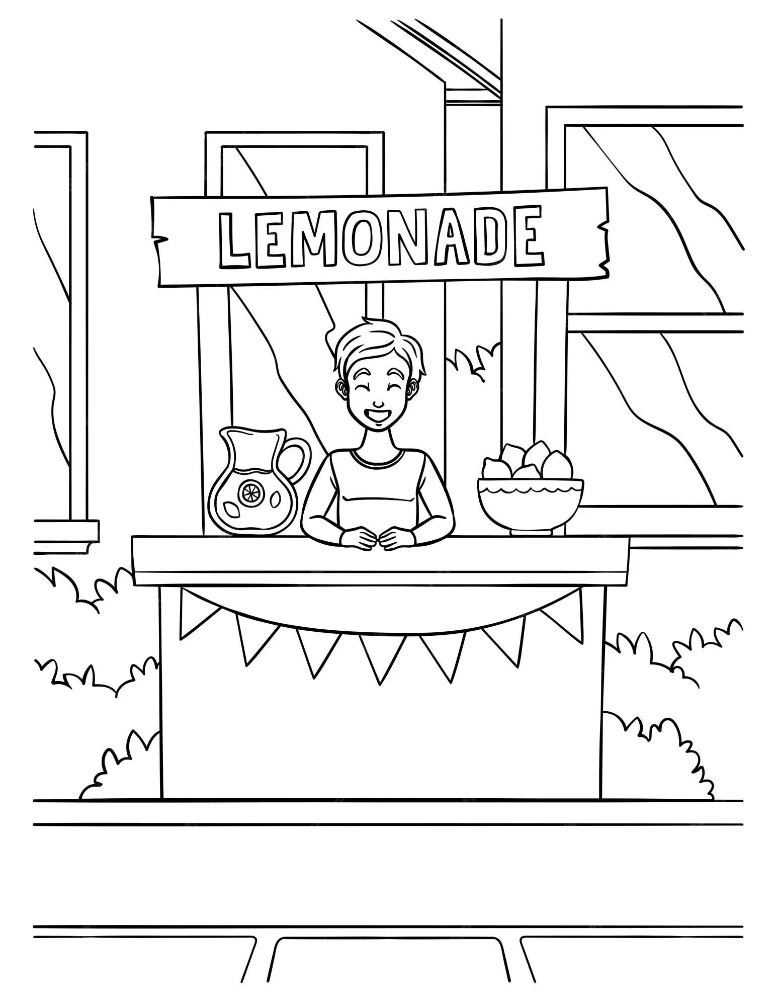 Página para colorear de vendedor de jugo de limonada para niños | Vector Premium Página para colorear de vendedor de jugo de limonada para niños | Vector Premium