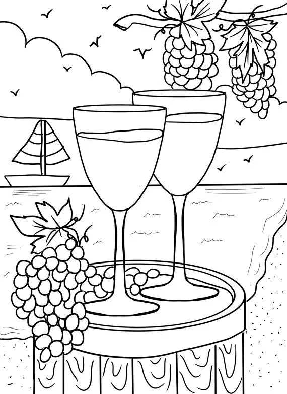 Página para colorear vino y velero Descarga digital .PDF - Etsy México Página para colorear vino y velero Descarga digital .PDF - Etsy México