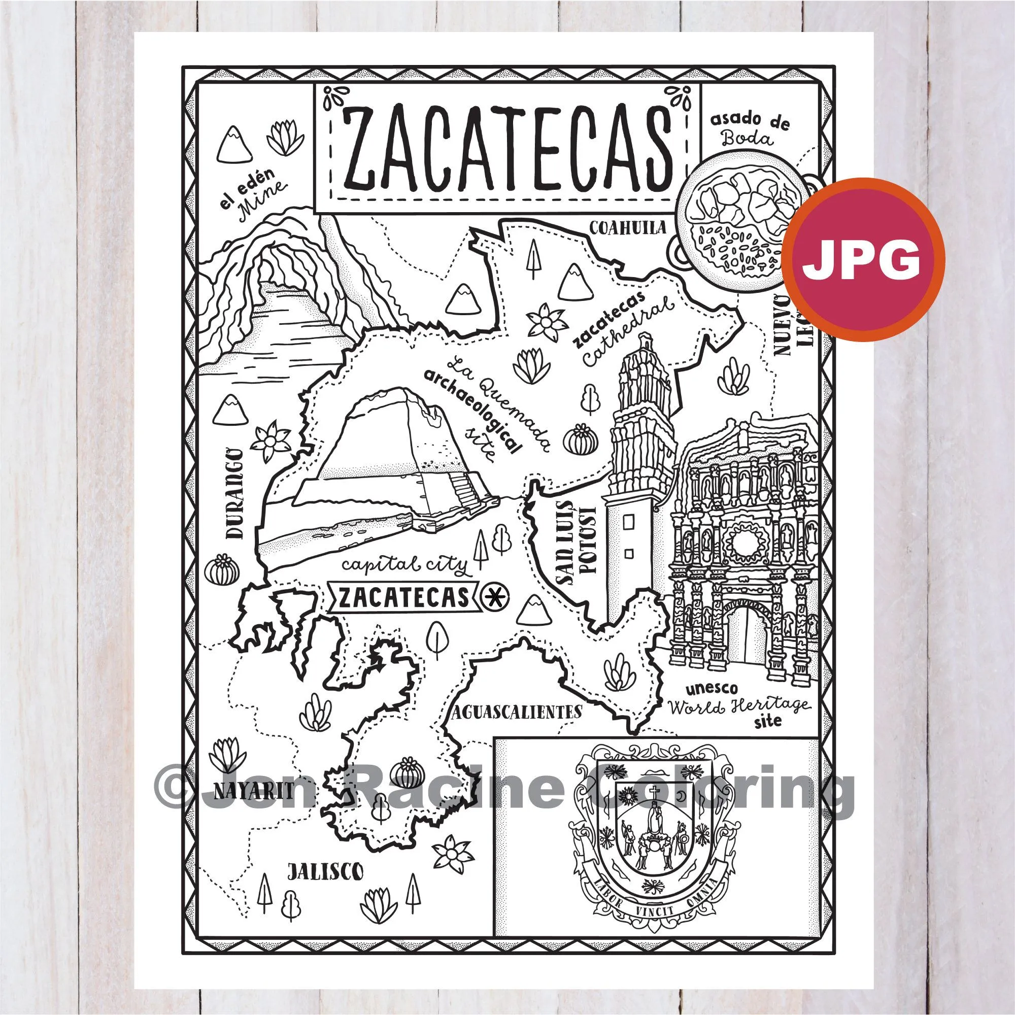 Página para colorear de Zacatecas Estado de México Estados - Etsy México Página para colorear de Zacatecas Estado de México Estados - Etsy México