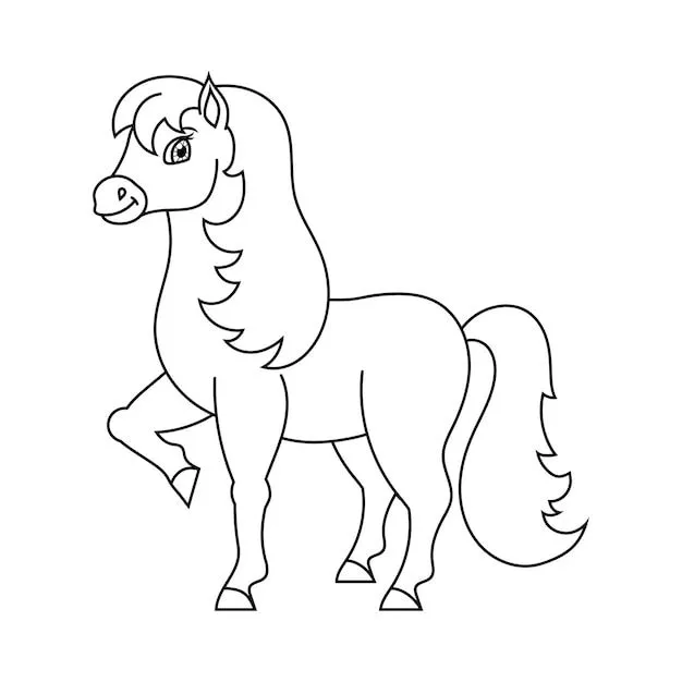 Página de libro para colorear de animales de granja de caballos lindo para niños | Vector Premium Página de libro para colorear de animales de granja de caballos lindo para niños | Vector Premium