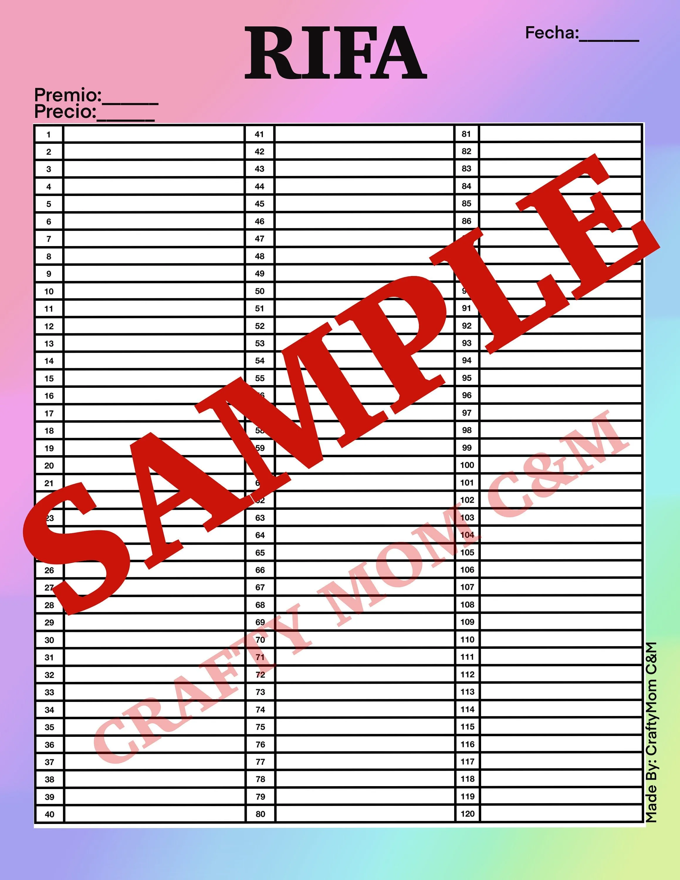 Pagina de RIFAS 120 Numeros - Etsy España