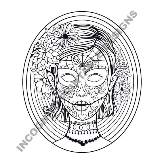 Páginas para colorear de mujeres con calaveras de - Etsy México