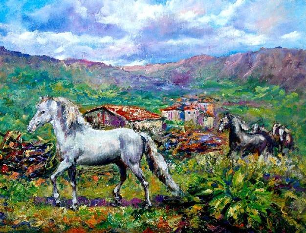 Paisaje con Caballos Magdalena Romero Gil - Artelista.com Paisaje con Caballos Magdalena Romero Gil - Artelista.com