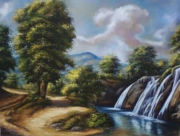 paisaje con cascada yunior perez - Artelista.com paisaje con cascada yunior perez - Artelista.com