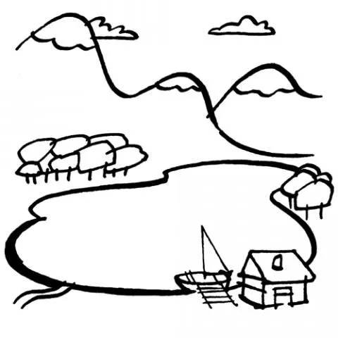 Imprimir dibujos para colorear : Paisaje con lago Imprimir dibujos para colorear : Paisaje con lago