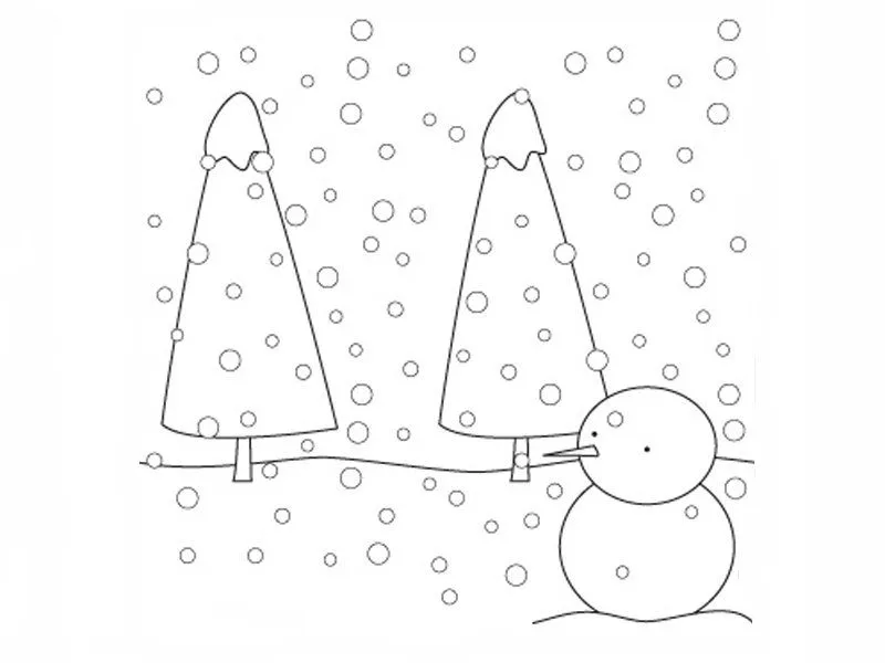 Paisaje con nieve para colorear. Dibujos de Navidad Paisaje con nieve para colorear. Dibujos de Navidad