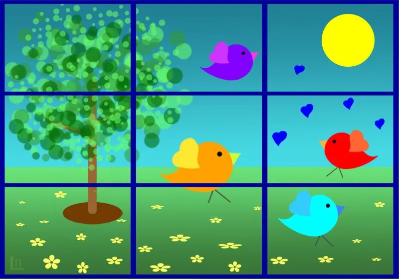 Paisaje con pajaritos para colorear y juego de los 5 errores ... Paisaje con pajaritos para colorear y juego de los 5 errores ...