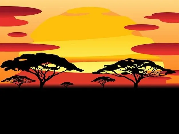 Paisaje puesta de sol con siluetas de árboles | Descargar Vectores ...