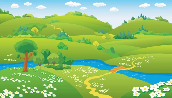 Paisaje de verano de la historieta — Vector stock © ensiferum #2137623 Paisaje de verano de la historieta — Vector stock © ensiferum #2137623