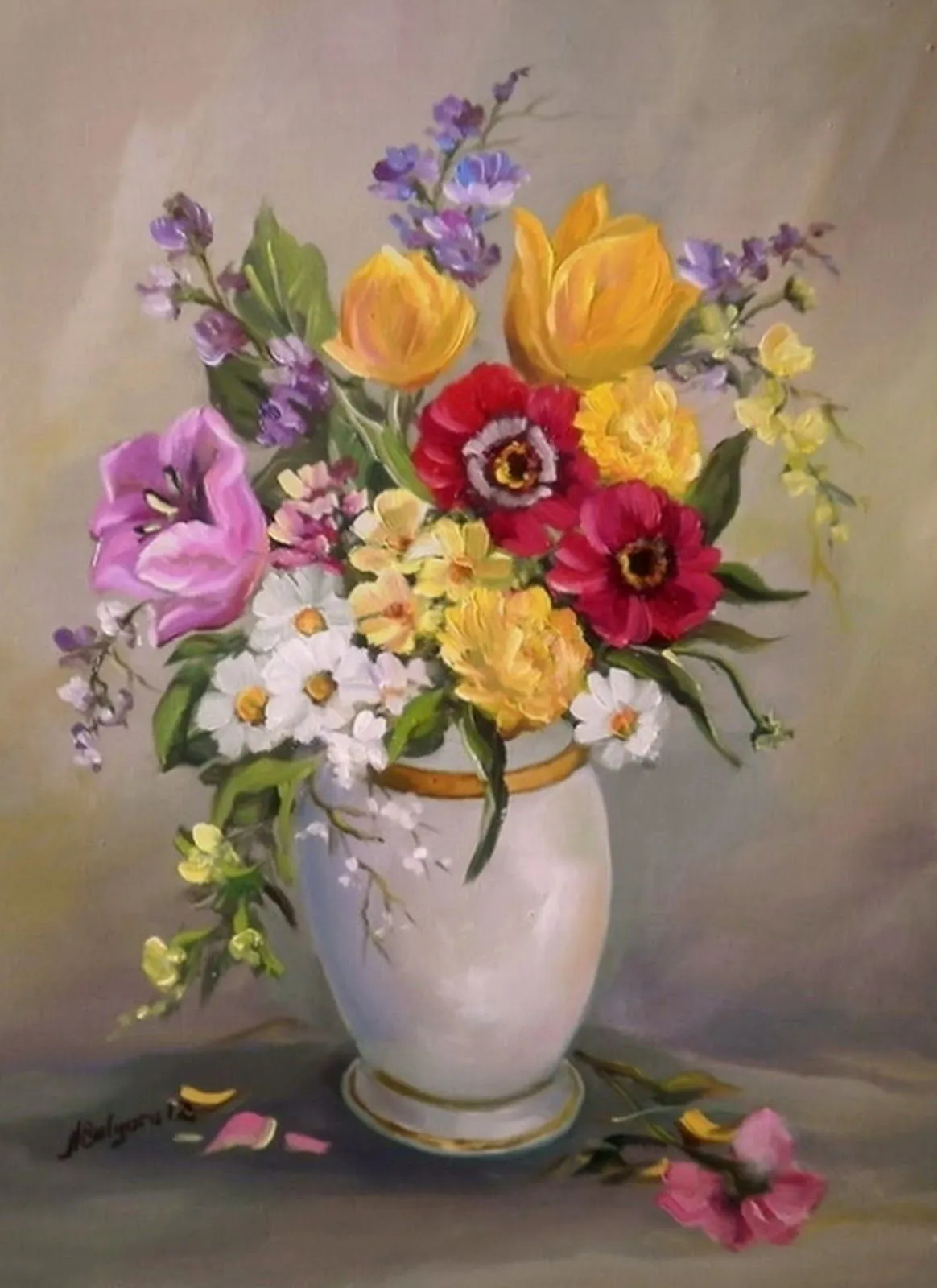 Paisajes y Bodegones: Bodegón, Jarrón de Flores Pintura Óleo