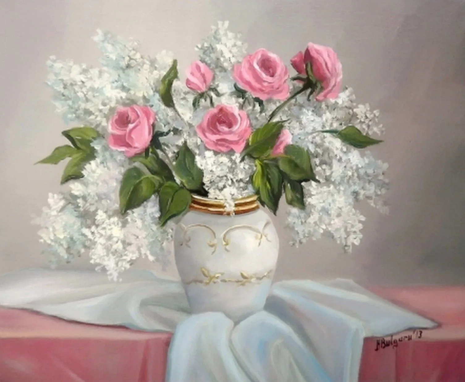 Paisajes y Bodegones: Bodegón, Jarrón de Flores Pintura Óleo Paisajes y Bodegones: Bodegón, Jarrón de Flores Pintura Óleo