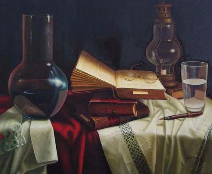 Paisajes y Bodegones: Libros en bodegones: Pintura realista Paisajes y Bodegones: Libros en bodegones: Pintura realista