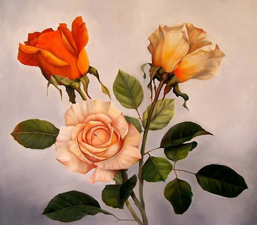 Paisajes y Bodegones: Tres rosas, óleo sobre lienzo Paisajes y Bodegones: Tres rosas, óleo sobre lienzo