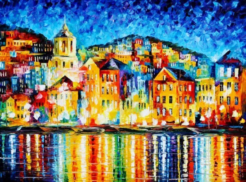 Imágenes Arte Pinturas: Paisaje de ciudades pintado con espátula Imágenes Arte Pinturas: Paisaje de ciudades pintado con espátula